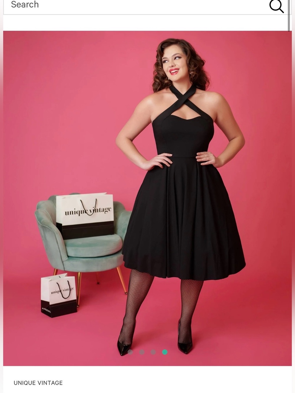 Unique Vintage Black Halter Rita Crisscross Fit-and-Flare Dress